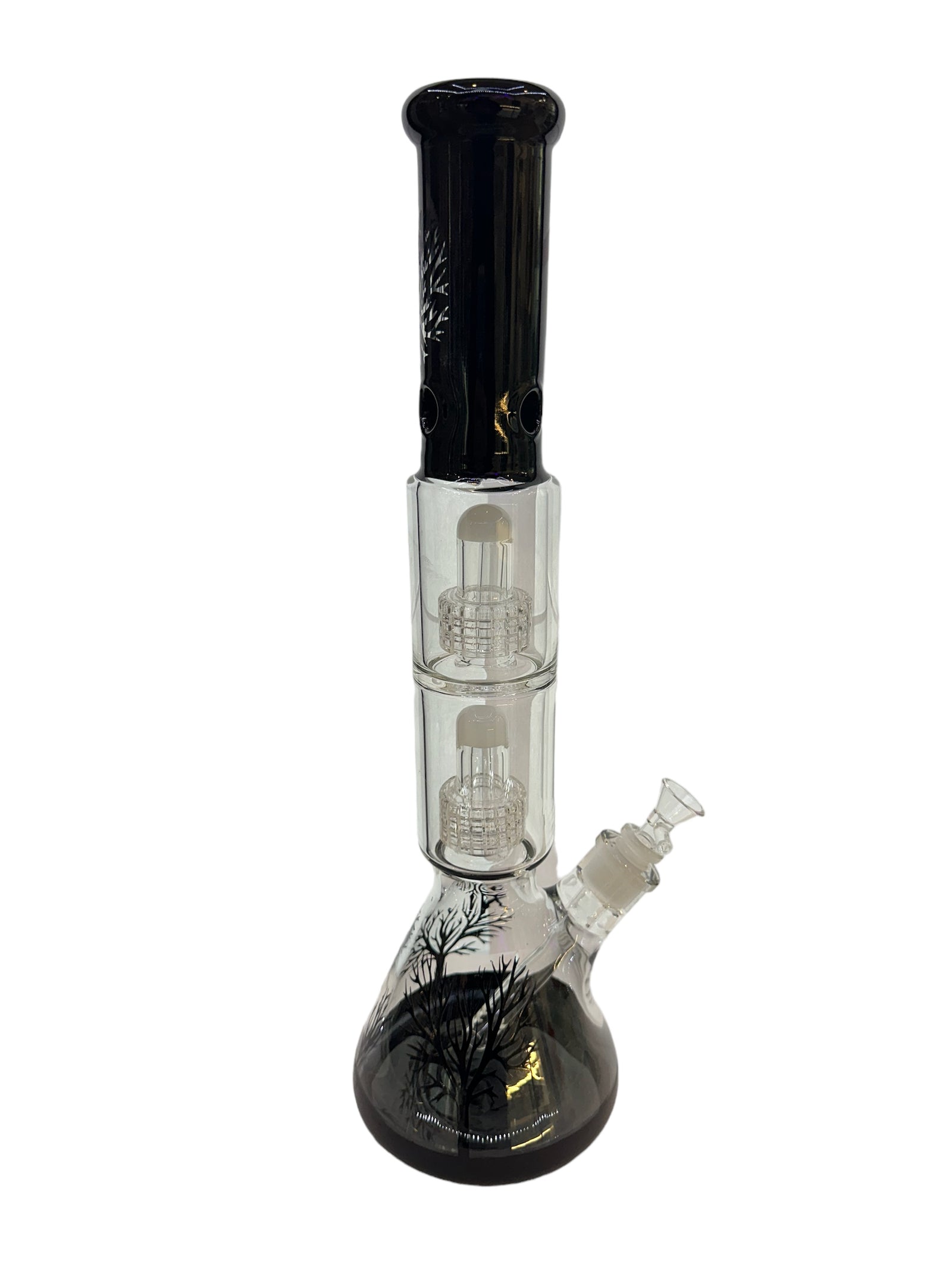 Tree Design Double Perc Bong - Jade Blue