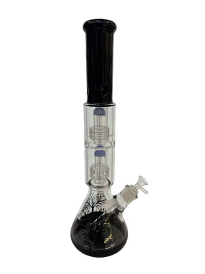 Tree Design Double Perc Bong - Jade Blue
