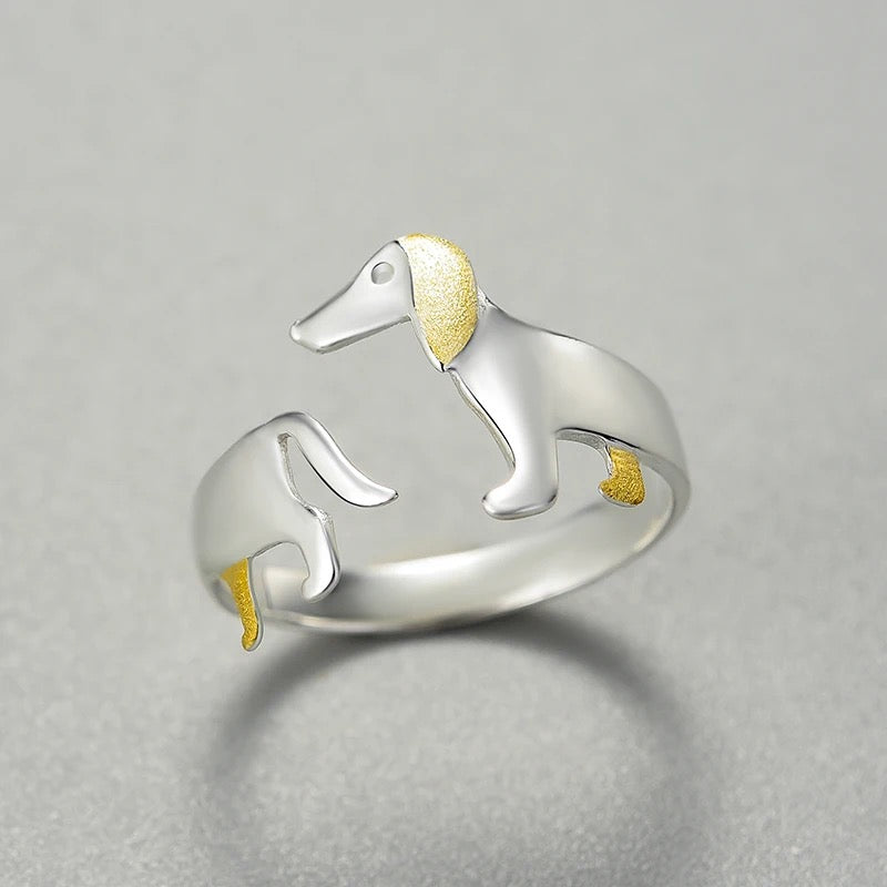 Engravable Dachshund Sterling Silver Ring