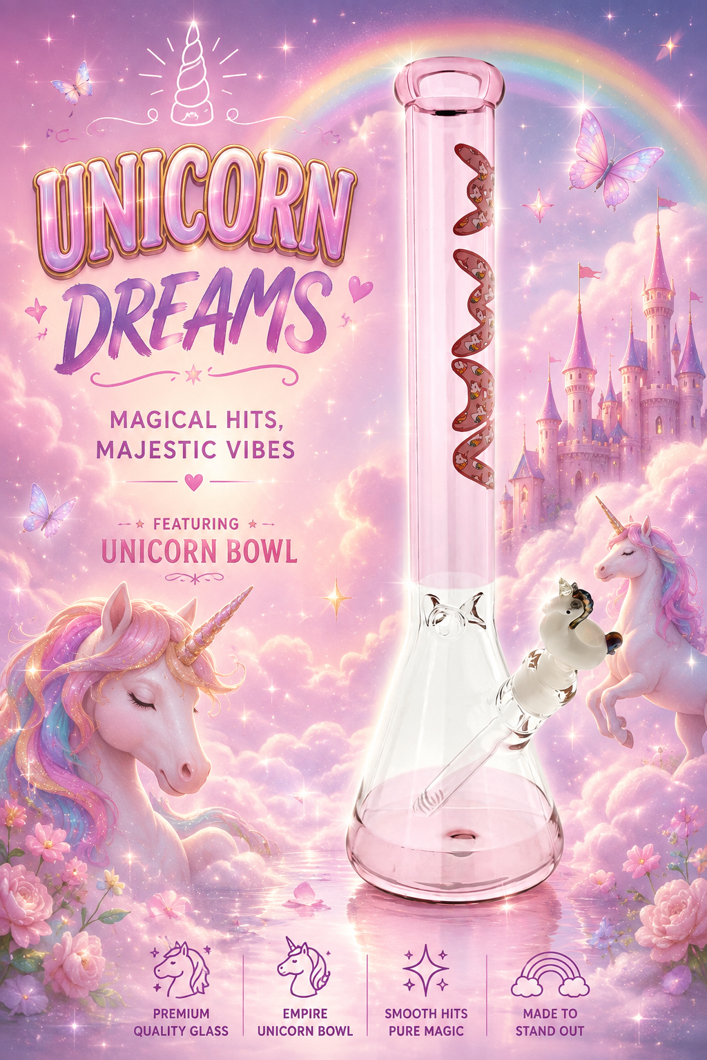18" MAV Unicorn Logo Beaker Bong + Empire Glassworks Unicorn (ONLINE ONLY)