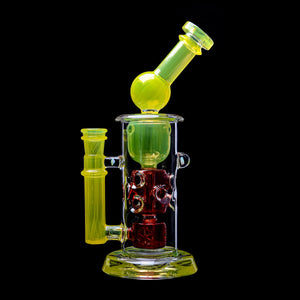 Calibear Kickback Straight Fab Torus Dab Rig | 8.5" Opal-Encased Glass Rig with Seed of Life Perc (ONLINE ONLY)
