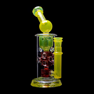 Calibear Kickback Straight Fab Torus Dab Rig | 8.5" Opal-Encased Glass Rig with Seed of Life Perc (ONLINE ONLY)