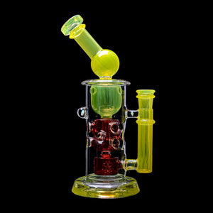Calibear Kickback Straight Fab Torus Dab Rig | 8.5" Opal-Encased Glass Rig with Seed of Life Perc (ONLINE ONLY)