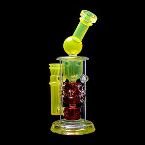 Calibear Kickback Straight Fab Torus Dab Rig | 8.5" Opal-Encased Glass Rig with Seed of Life Perc (ONLINE ONLY)