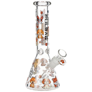 Pulsar Cute Doggies Beaker Glass Water Pipe - 9.75" / 14mm F (ONLINE ONLY)