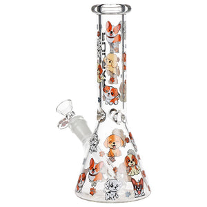 Pulsar Cute Doggies Beaker Glass Water Pipe - 9.75" / 14mm F (ONLINE ONLY)