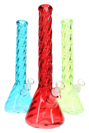 Twisted Glass Beaker Bong “Frost Spiral” – Ice Pinch – 14½″ – Assorted Colors (ONLINE ONLY)