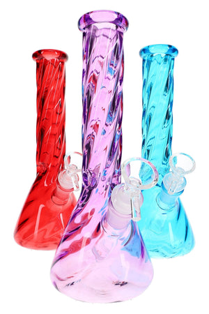 Twisted Glass Beaker Bong “Spiral Chill” – Ice Pinch – 10″ – Assorted Colors (ONLINE ONLY)