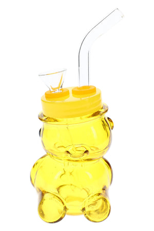 Colored Glass Bear Bong “Honey Puff” – 4″ (ONLINE ONLY)