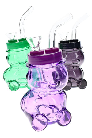 Colored Glass Bear Bong “Honey Puff” – 4″ (ONLINE ONLY)