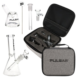 Pulsar Slant Neck Beaker Glass Water Pipe Zippered Case Travel Kit - 7" / Clear (ONLINE ONLY)