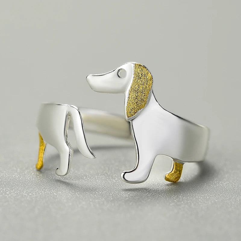 Engravable Dachshund Sterling Silver Ring