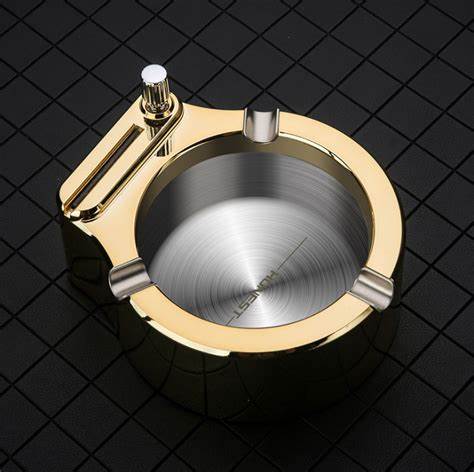 Metal Ashtray with Built-in Match - Gold