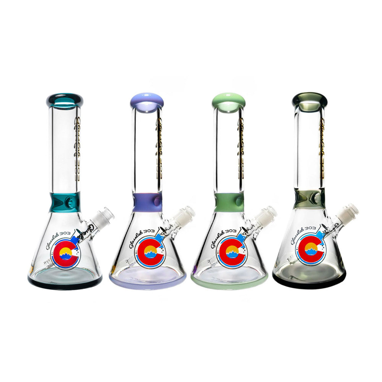 GLASSLAB 303 12" 7MM BEAKER WITH COLOR ACCENTS & ICE PINCH