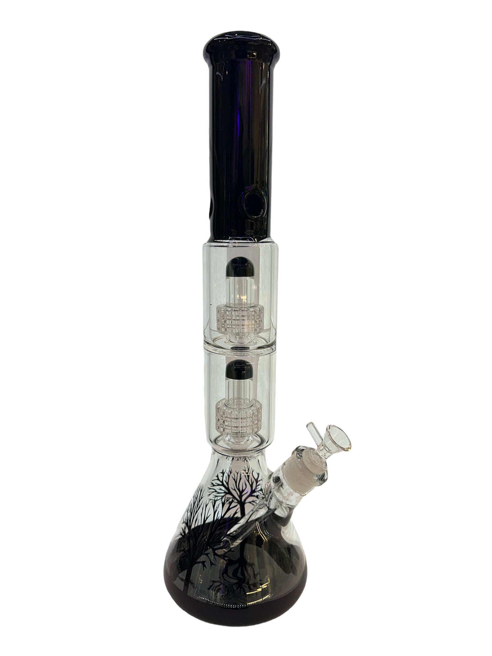 Tree Design Double Perc Bong - Black