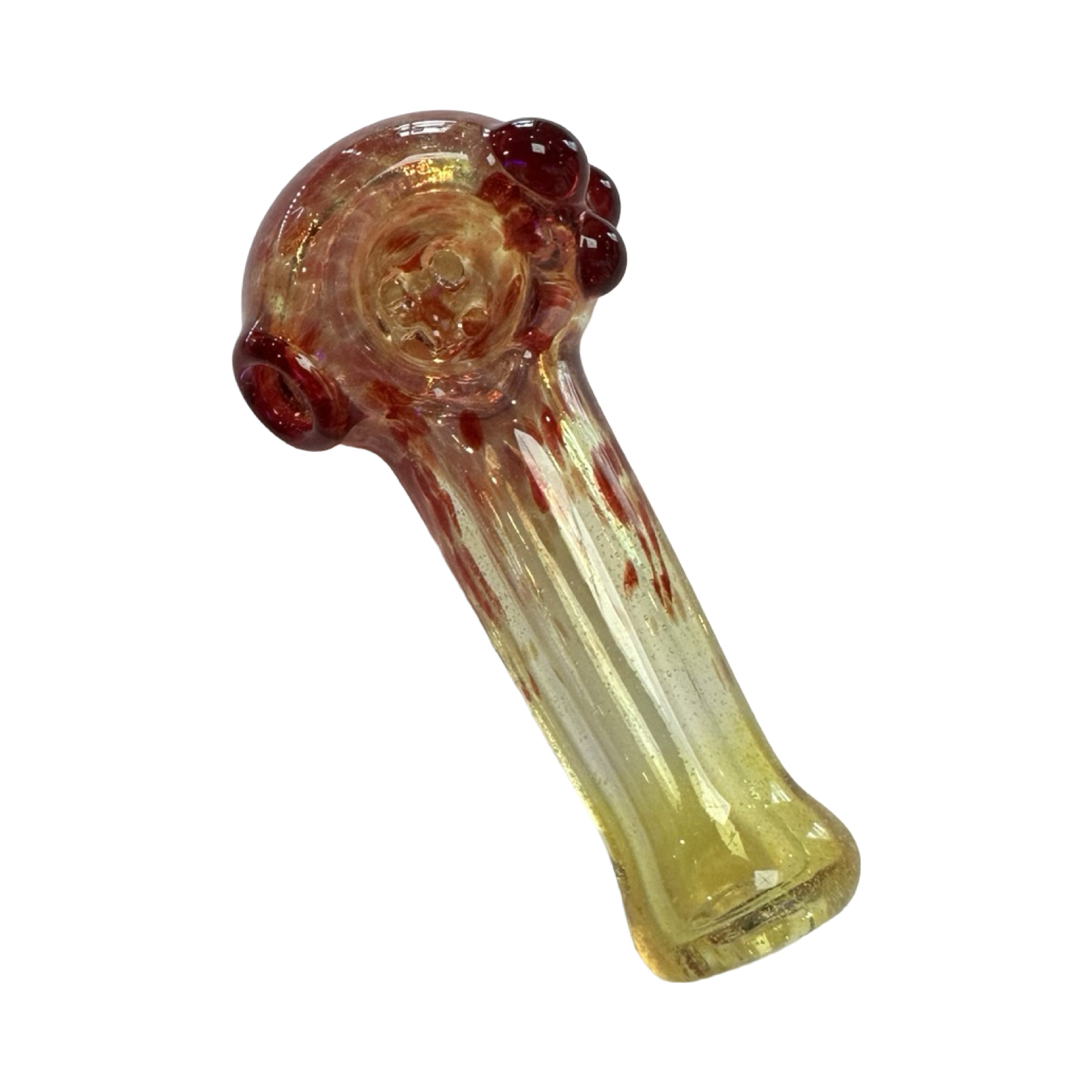 Sarah Marblesbee 4 Hole Mini Spoon - Amber w/ Red Dots