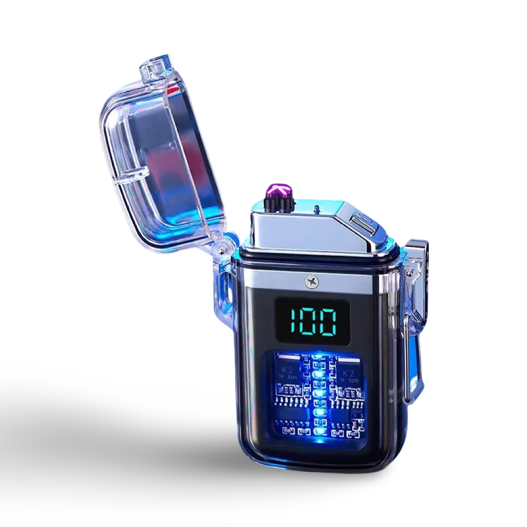 Rechargeable Waterproof Windproof Double Arc Lighter - Black w/ Flashlight