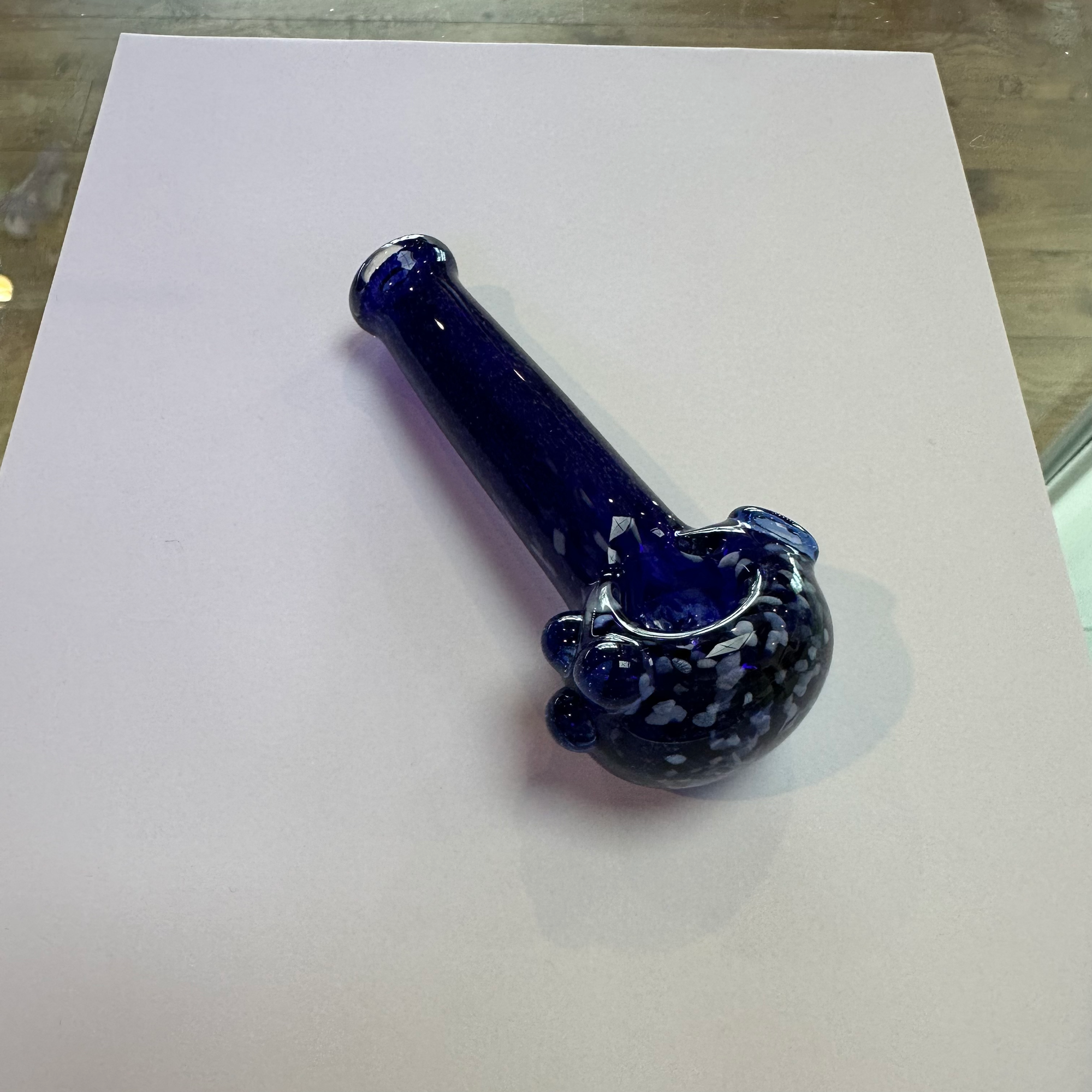 Sarah Marblesbee 4 Hole Large Spoon - Cobalt w/ Sky Blue Dots