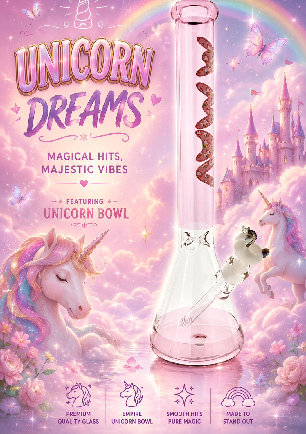 18" MAV Unicorn Logo Beaker Bong + Empire Glassworks Unicorn (ONLINE ONLY)