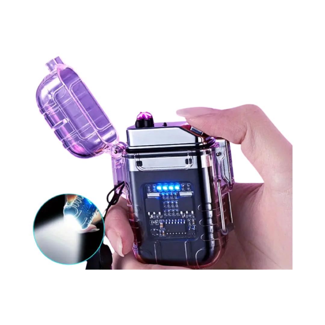 Rechargeable Waterproof Windproof Double Arc Lighter - Black w/ Flashlight