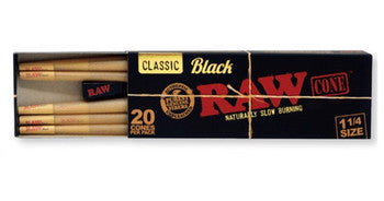 RAW Black Pre-Roll Cone 20 Pack with Funnel - 1¼