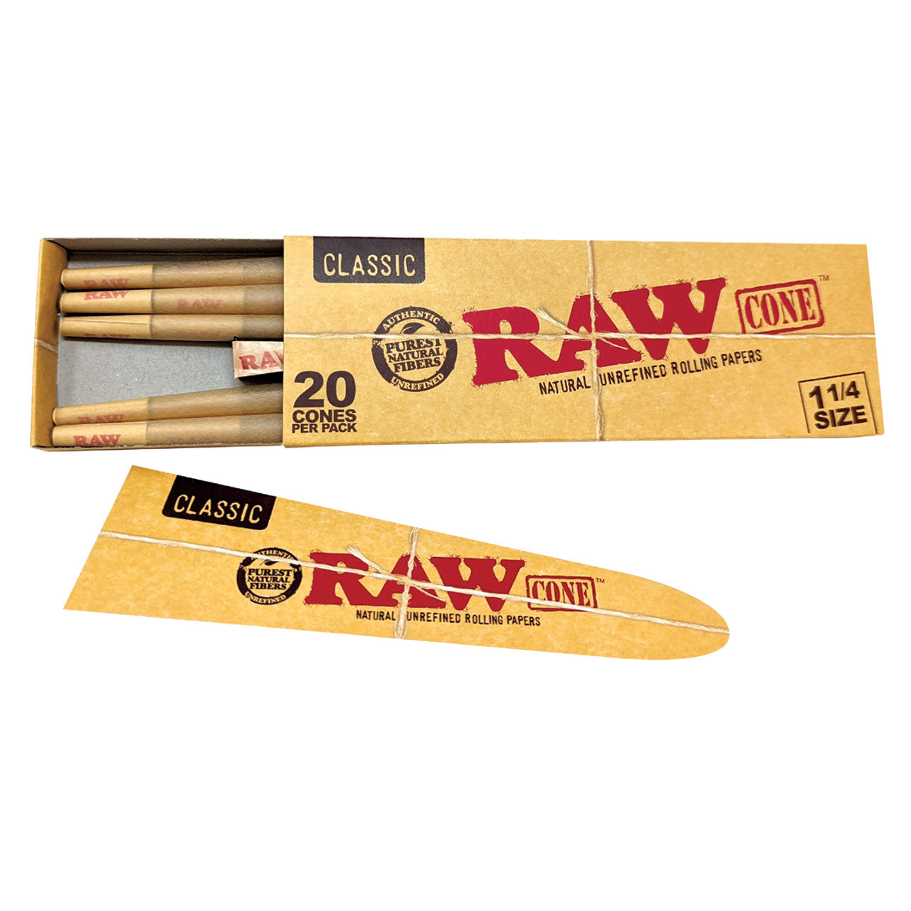 RAW Classic Pre-Roll Cone 20 Pack with Funnel - 1¼