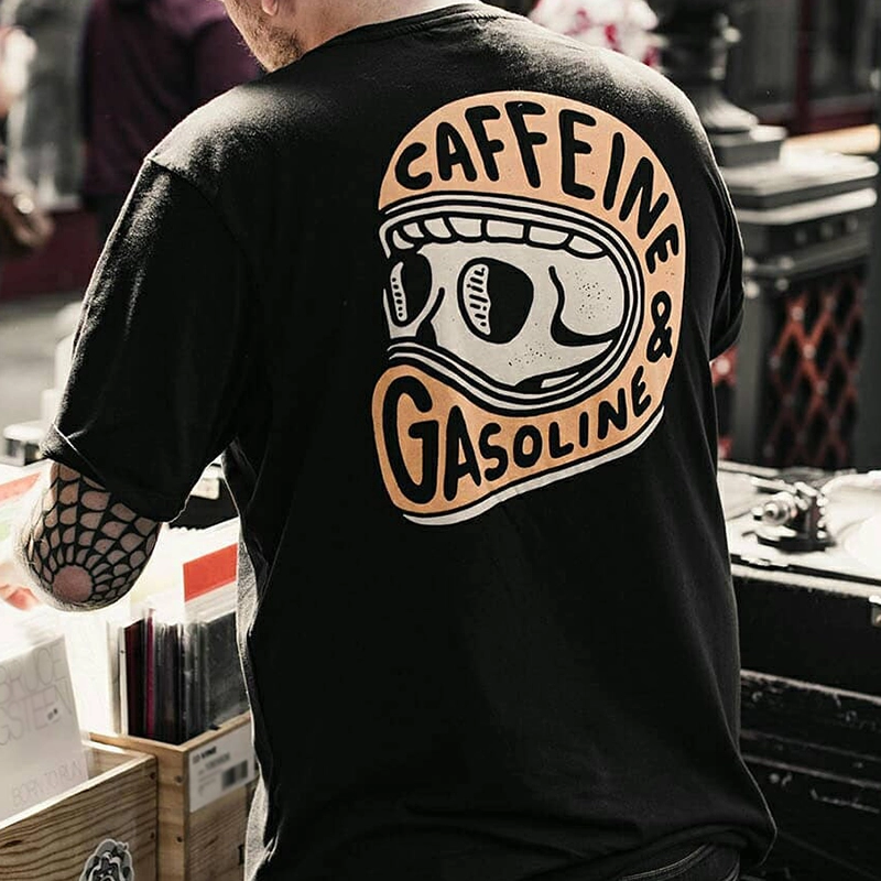 Caffeine & Gasoline Skull T-Shirt - Black / Medium