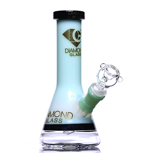 Diamond Glass 10" Mini Beaker Full Color - MILKGREEN