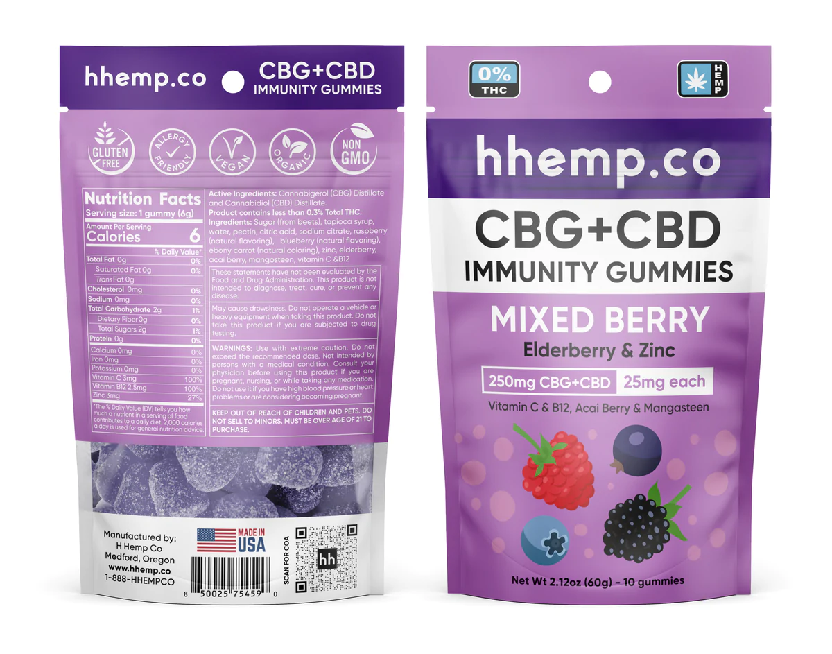 Hhemp.co 250mg CBG+CBD Immunity Gummies Berry