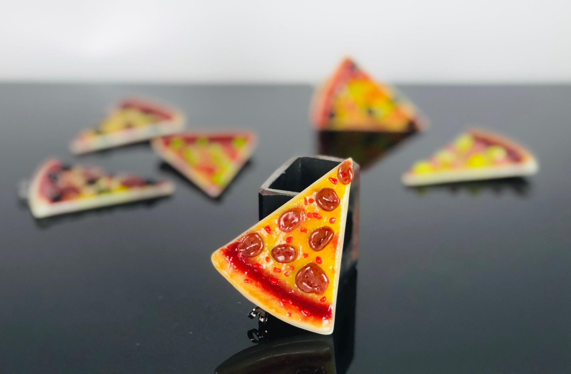 Jamie Burress Fused Glass Pizza Pendants - Pepperoni