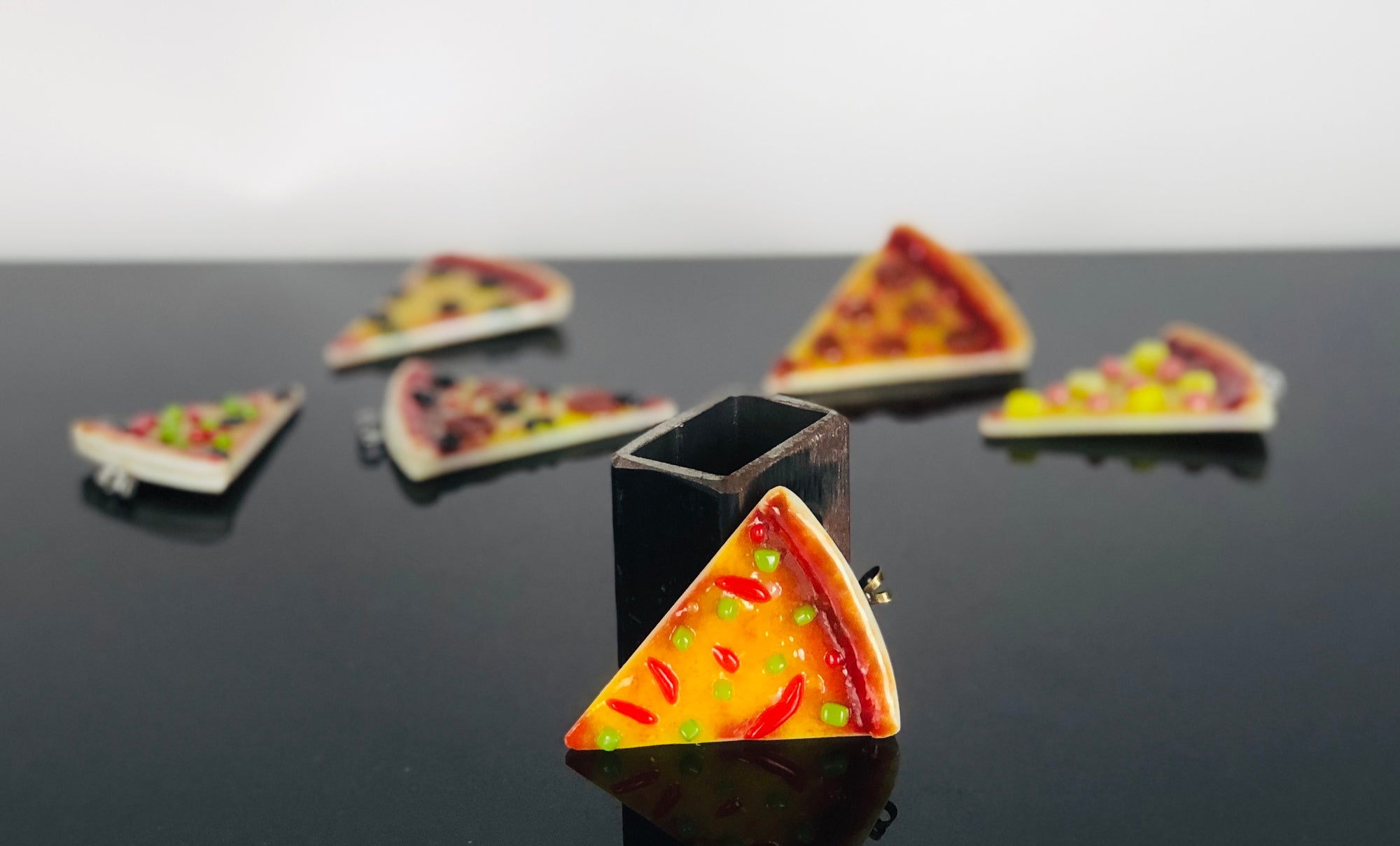Jamie Burress Fused Glass Pizza Pendants - Veggie