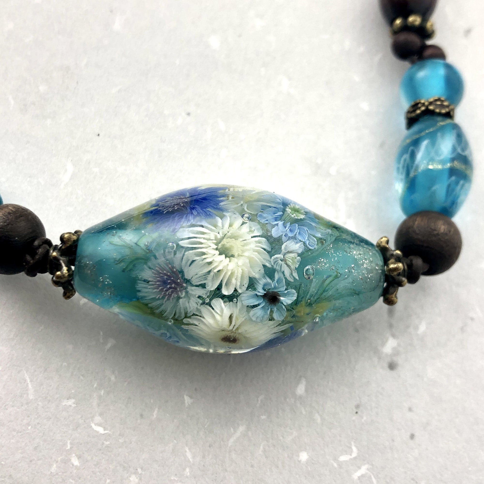 Etsuko Inasawa Blue Flower Necklace