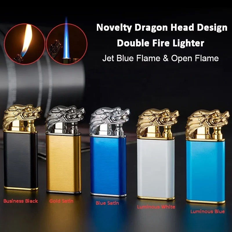 Engravable Dual Torch Flame Lighter - Gold / Dragon